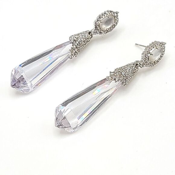 Kendra Scott Crystal Drop Earrings, Silver Formal Bridal - Picture 1 of 5